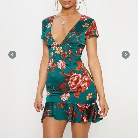 Sexy Deep V-Neck Floral Backless Bodycon Dress - Picture 2 of 8
